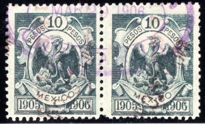 R 257C, Mexico, 10P, 1905-1906, IMPUESTO seen more clearly on right stamp.