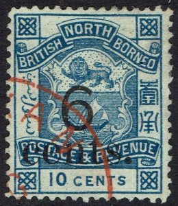 NORTH BORNEO 1891 ARMS 6 CENTS ON 10C USED