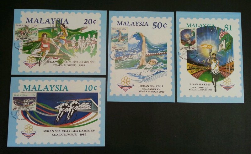 Malaysia SEA Games XV Kuala Lumpur 1989 Sport Swimming Cycling (maxicard) *Rare