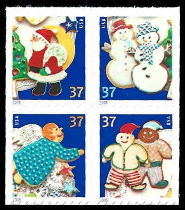 PCBstamps     US #3957/3960a Bk Block $1.48(4x37c)Christmas-Cookies, MNH, (15)