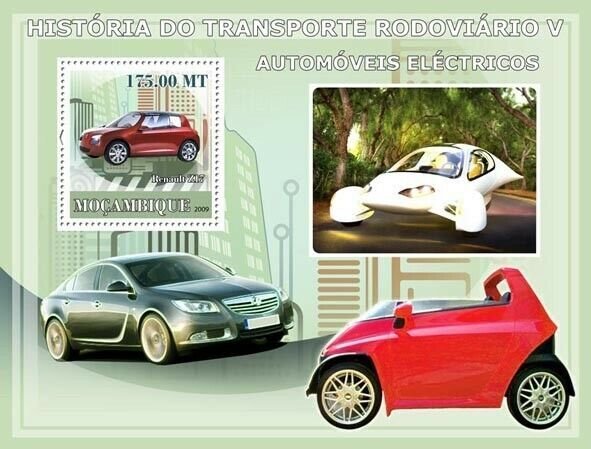 Mozambique 2009 MNH - History of Road transport V/ Electric Cars. Mi 3159/BL244