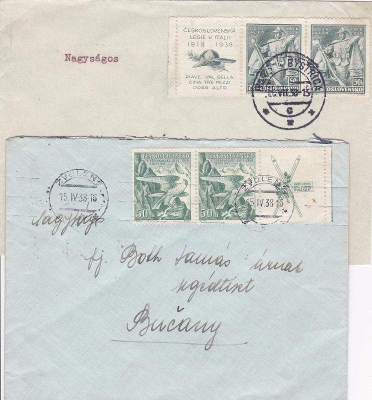 Czechoslovakia Five covers with 1938 issues with attached labels