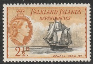 Falkland Islands Deps Scott 1L23 - SG G30, 1954 Ships 2.1/2d MH*