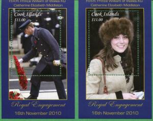 COOK ISLANDS #1360 -61 Souvenir Sheet Set 2010 ROYAL ENGAGEMENT  - 05&06