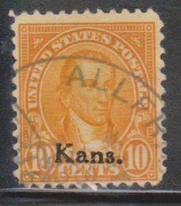 USA Scott # 668 - Used - 10 Cent Kansas Overprint Issue