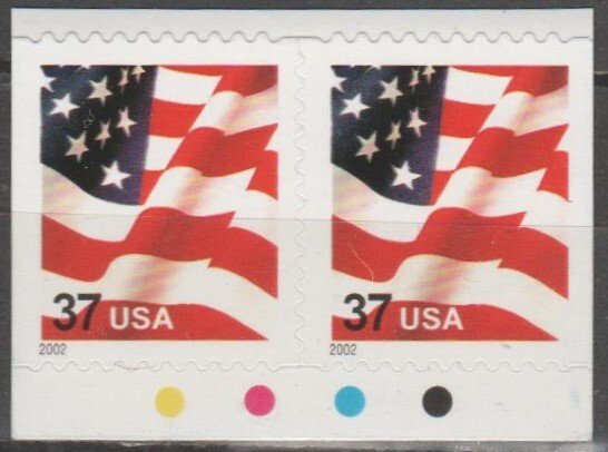 #3634,  Pair (1) Waving Flag MNH, '.37 cent'