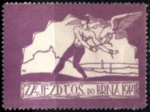 1914 Czechoslovakia Poster Stamp Drive & Tour From Brno, Czechia to Kos, Greece