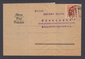 Germany Sc 119 on 1920 Wrapper BERLIN to PFORZHEIM, Inflation Era Rate 5, VF