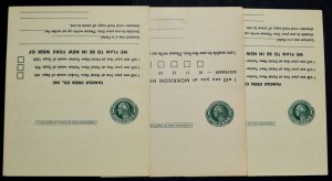 1915 Sc. #UY7 Reply Postal Cards, not folded, set of 3 advertising cards, nice
