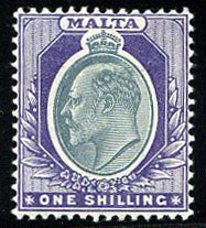 Malta #39 (SG 61) Cat£50, 1904 1sh violet and gray, lightly hinged, owner's ...