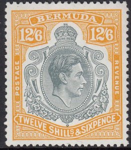 1950 BERMUDA KGV 12/6d GREY & PALE ORANGE PERF. 13(SG# 120e) MH VF