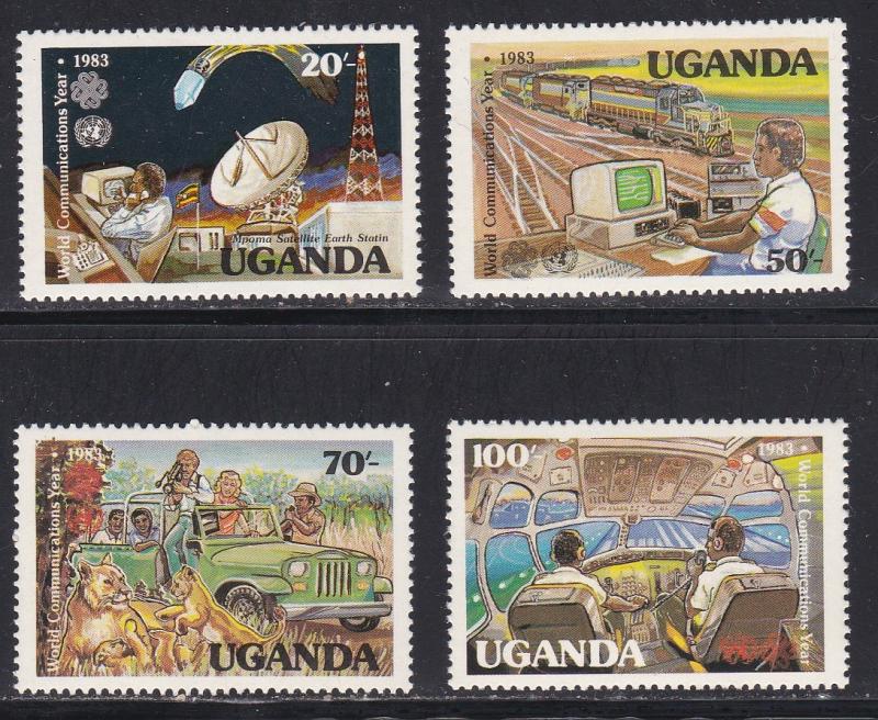 Uganda # 381-384 & 385, World Communication Year, NH, 1/2 cat.