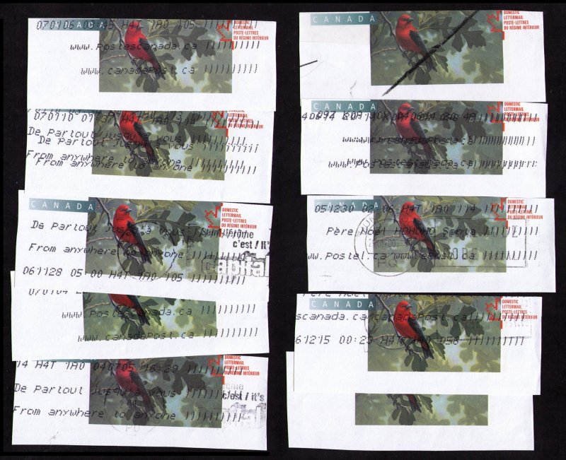 CANADA 2002 #U169 LOT 10 CUT SQUARES BIRDS SCARLET TANAGER POSTAL STATIONERY