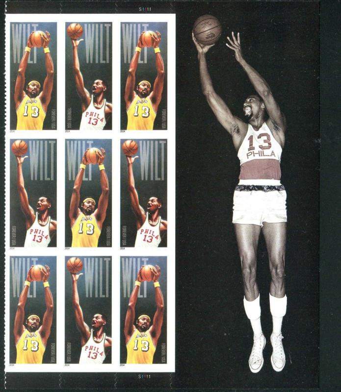 US 4950 - 4951 Wilt Chamberlain Plate Block of 9 MNH 2014 Basket Ball Player