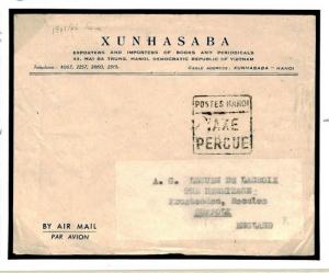 Vietnam Cover *POSTES HANOI TAXE PERCUE* Interim Post WW2 Postmark c1945 F200a