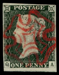 SG3, 1d grey-black PLATE 5, VERY FINE USED. Cat £525. RED MX. 4 MARGINS. QA