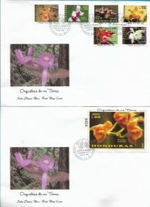 HONDURAS 2002 ORCHIDS OF MY LAND, FLOWERS, FLEURS, COMPLETE SET OF 6 + SS ON FDC