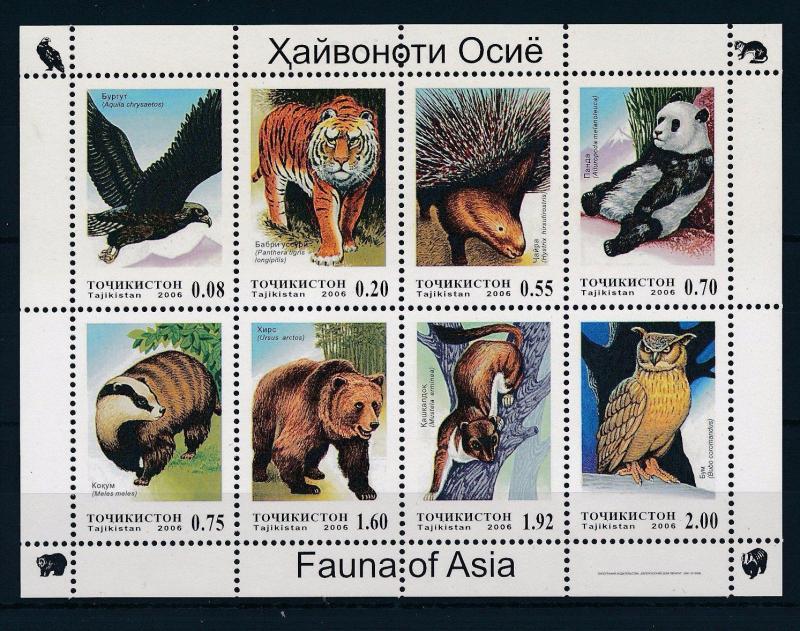 [34576] Tajikistan 2006 Wild Animals Mammals Tiger Porcupine Bear Owl MNH Sheet