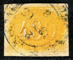 BRAZIL Stamp Scott.40 430r Yellow (1861) Superb 1863 CDS Used Cat $160+ORANGE213