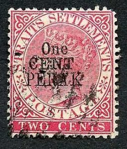 Perak SG37a One Cent type 34 on 2c Bright Rose (rounded corner) Cat 29 pounds