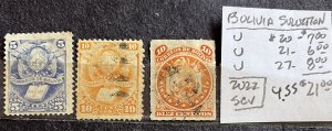 Bolivia Selection #20,21,27 Used- SCV=$21.00