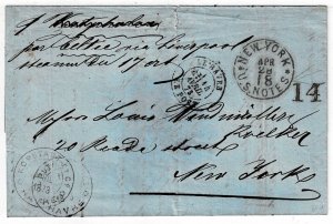 1873 New York 18 U.S. Notes cancel on incoming cover from France, per Celtic