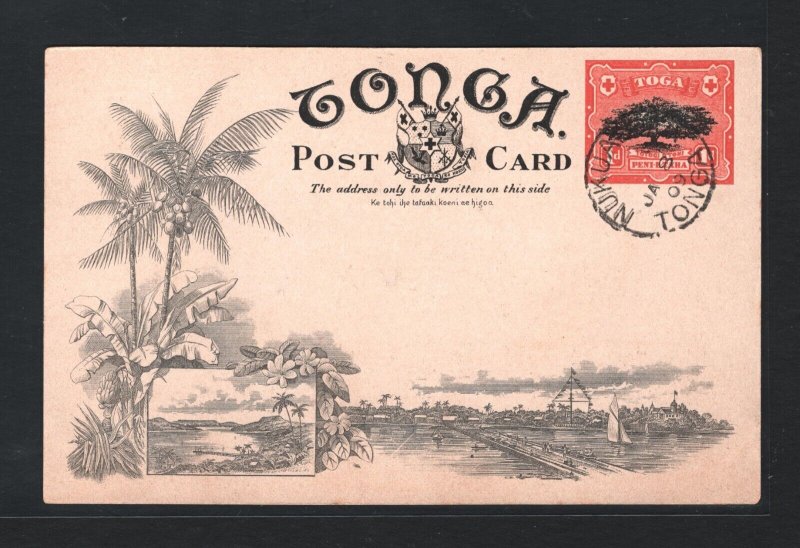 TONGA Stationery ILLUSTRATED Postcard *TAPPA MAKING* Nukuʻalofa 1909 CDS MA587