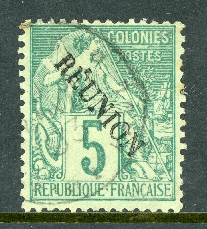 Reunion 1891 French Colonial Overprint 5¢ Green VFU T480