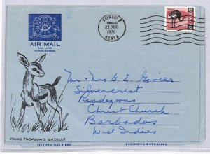 KENYA AIR LETTER Illustrated GAZELLE Nairobi 1970 Cover BARBADOS {samwells}ZN266