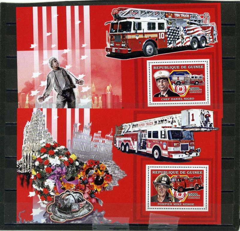 GUINEA 2006 AMERICAN FAIR TRUCKS & FIREFIGHTERS -HEROES SET OF 2 S/S MNH 