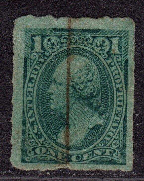 $US SC#RB11c used, VF, rouletted, corner crease, thin, CV. $160