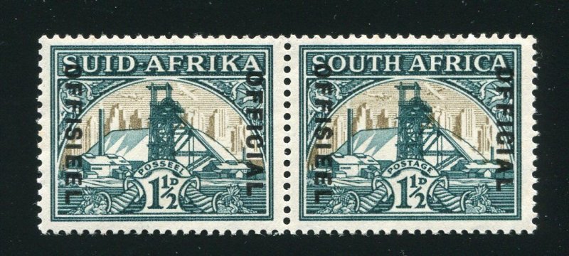 South Africa O26 Official Pair of Goldmine 1 1/2p 1937