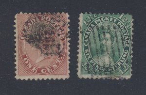 2x Canada 1st cents Used stamps;  #14-1c F/VF #18-12 1/2c F Guide Value= $160.00