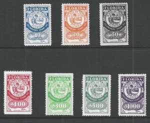 United States, 1946, Florida State Revenues, 7 Stamps, 10c-$10.00, Never Hinged