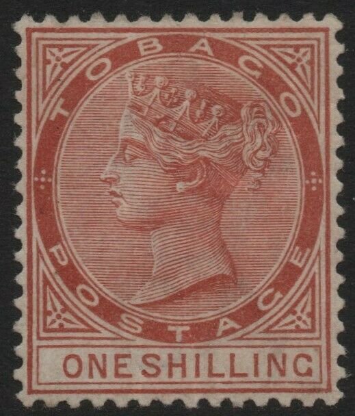 TOBAGO-1896 1/- Orange-Brown Sg 24c light gum toning MOUNTED MINT V40347