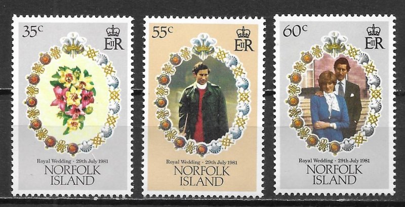 Norfolk Island 280-82 Diana Wedding set MNH (lib)