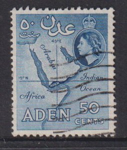 Aden #53a used  1956  map 50c  Perf. 12 x 13 1/2