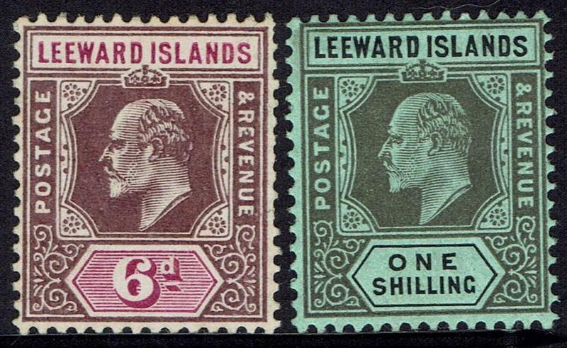 LEEWARD ISLANDS 1907 KEVII 6D AND 1/-