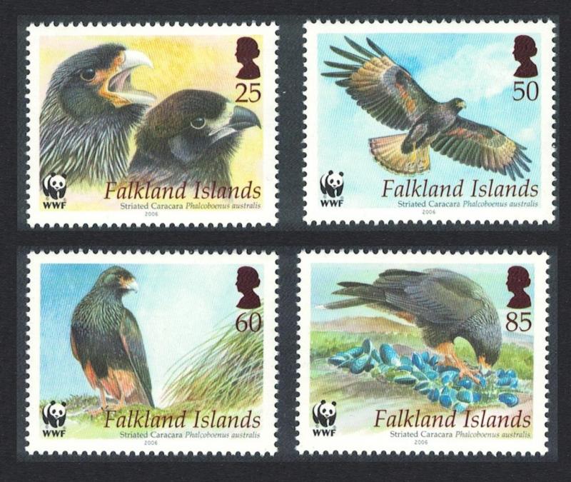 Falkland Is. WWF Striated Caracara Phalcoboenus australis Birds 4v SG#1062-1065