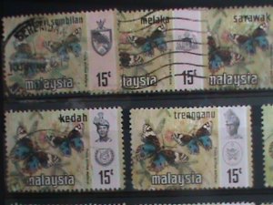 ​MALAYSIA-1965-VERY OLD LOVELY BUTTERFRIES USED 12 STAMPS-#M56 -VERY FINE