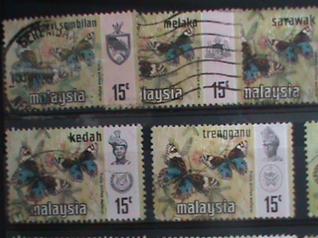 ​MALAYSIA-1965-VERY OLD LOVELY BUTTERFRIES USED 12 STAMPS-#M56 -VERY FINE