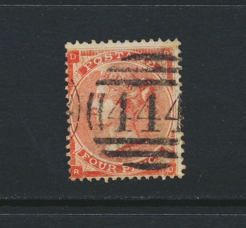 GB 1862-4 SG#81 4d BRIGHT RED(HAIR LINES), VF USED (SEE BELOW)
