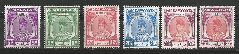 Malaya-Perlis  # 22-27  Added values to definitives 1952-55 (6)  Unused VLH