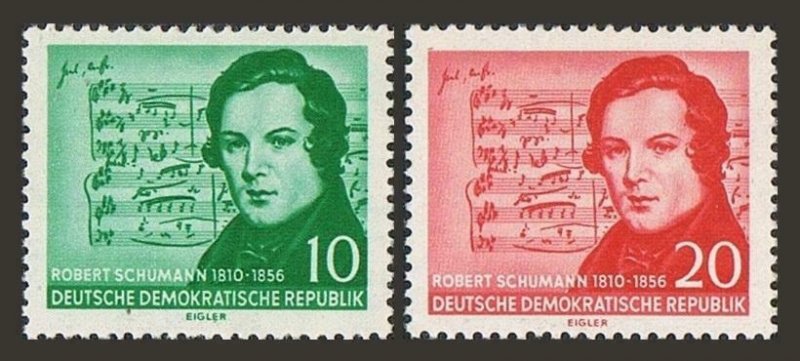 Germany-GDR 303-304, MNH. Michel 541-542. Robert Schumann,1956. Music by Shumann