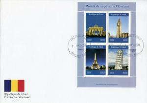 Chad 2019 FDC Landmarks Eiffel Tower Big Ben Brandenburg Gate 4v MS Cover Stamps