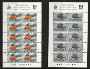 SOUTH GEORGIA Sc 376-79 NH MINISHEETS of 2009 - NAVAL AVIATION. Sc$140 