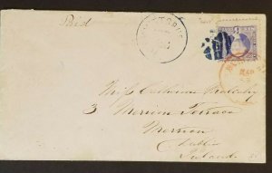 1870 New York to Dublin Ireland Transatlantic #115 Blue Geometric Cancel Cover