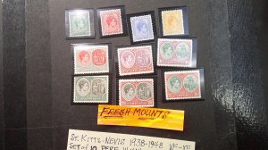 St. Kitts Nevis 1938-1948 Scott# 79-88b MNH VF-XF set of 10 Perf. 14 complete