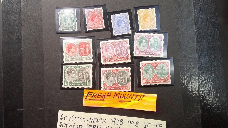 St. Kitts Nevis 1938-1948 Scott# 79-88b MNH VF-XF set of 10 Perf. 14 complete