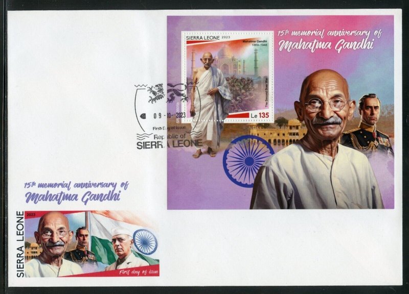 SIERRA LEONE 2023 75th MEMORIAL ANNIVERSARY OF MAHATMA GANDHI S/SHEET I FDC